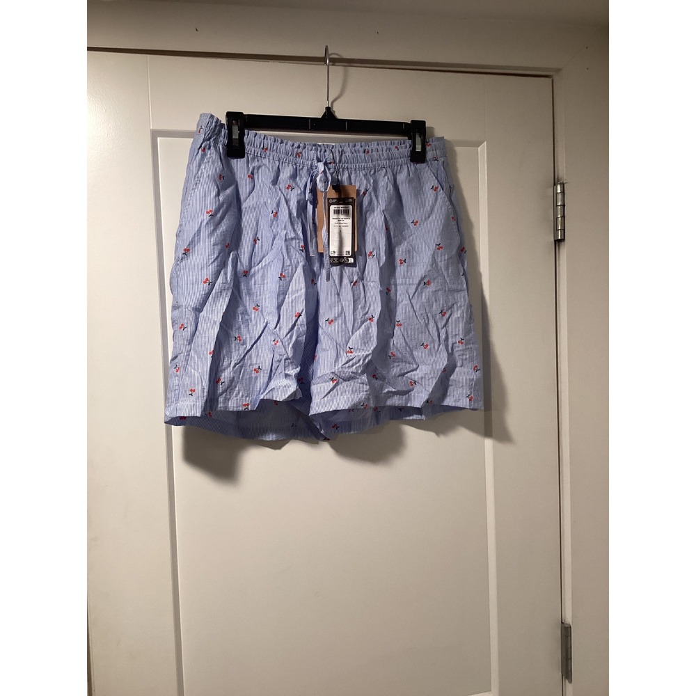 Vero Moda VMODETTE High Waisted Shorts Blue White Striped Cherry Embroidered‎ L
